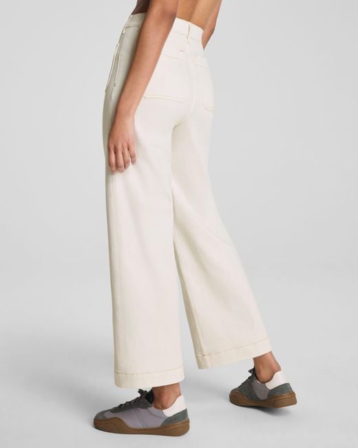 Spanx White Shape Authentic 360 Cropped Wide Leg Jeans With Patch Pockets