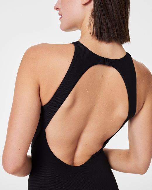 Spanx Black Pique Shaping High Neck One-piece