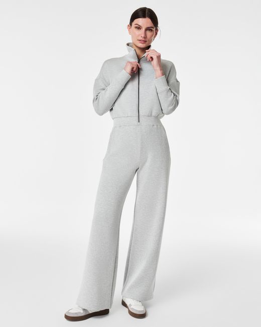 Spanx White Airessentials Long Sleeve Wide Leg Jumpsuit