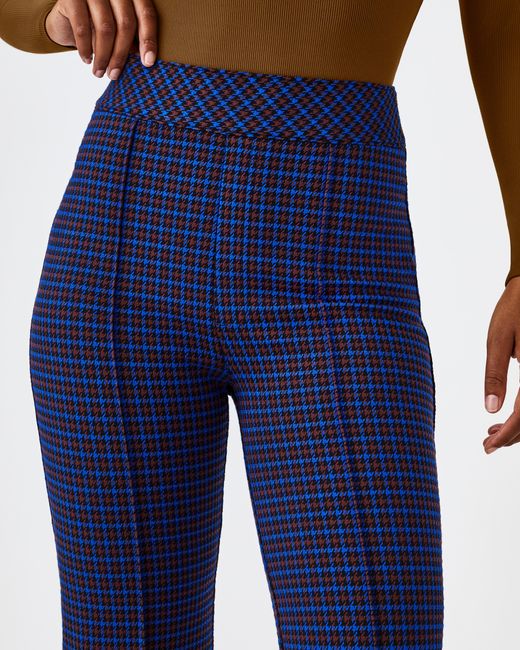 Spanx Blue The Perfect Pant, Hi-rise Flare In Houndstooth Jacquard