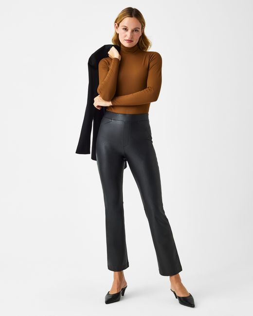 Spanx Leather-like Cropped Kick Flare Pant in Blue | Lyst