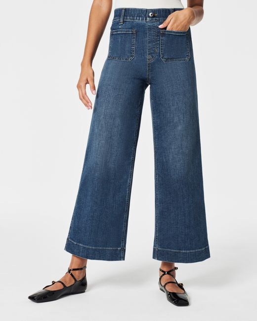 Spanx Blue Cropped Wide-leg Jeans