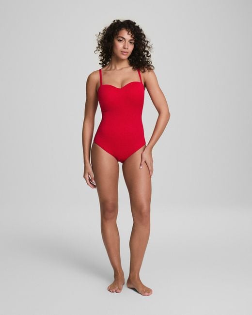 Spanx Red Shape Swim Convertible Pique Bandeau One-Piece