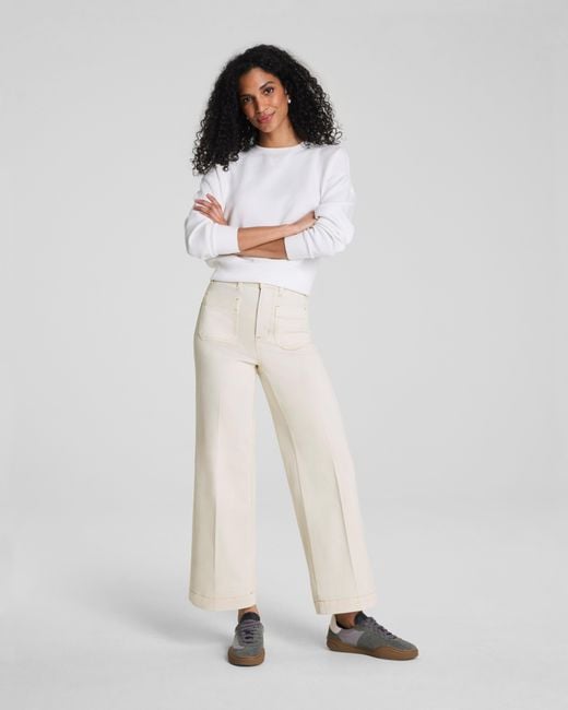 Spanx White Shape Authentic 360 Cropped Wide Leg Jeans With Patch Pockets