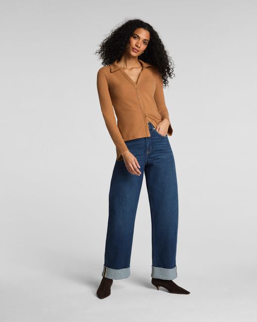 Spanx Blue Ribbed Knit Button Down