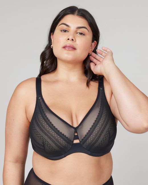 Spanx Low Profile Illusion Lace Minimizer Bra in Black Lyst