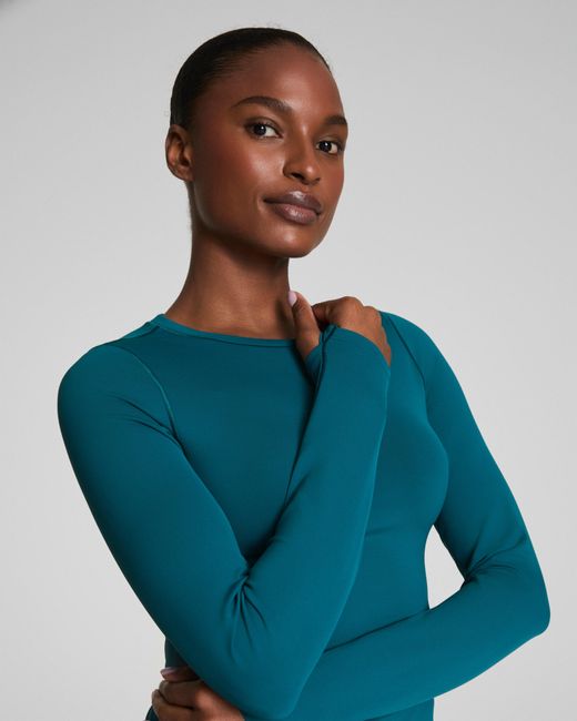 Spanx Blue Shape Get Moving Long Sleeve Top With Secretsweat Tech