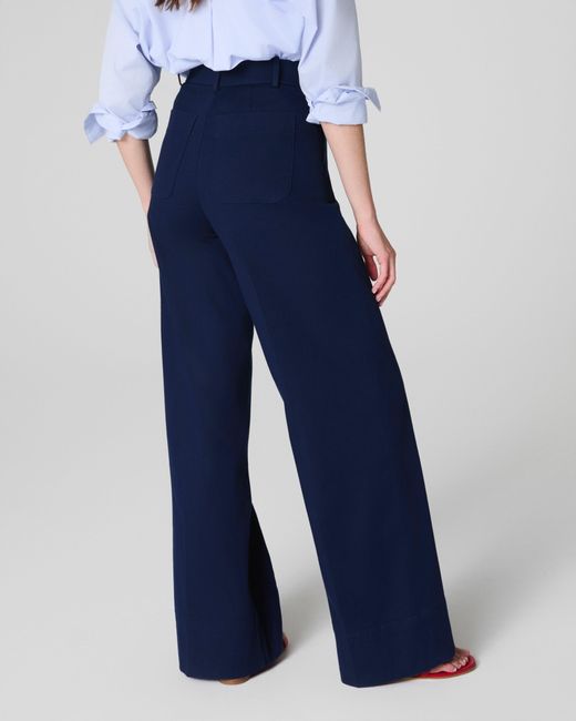 Spanx Blue Supersmooth Stretch Twill Wide Leg Pants
