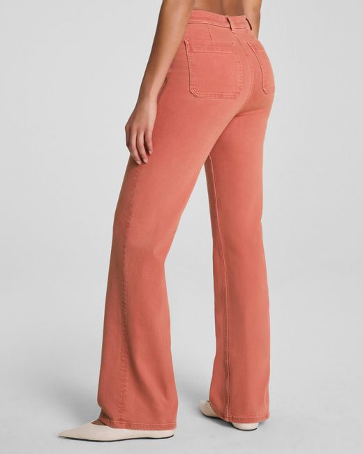 Spanx Red Shape Authentic 360 Easy Flare Jeans With Patch Pockets, Clay