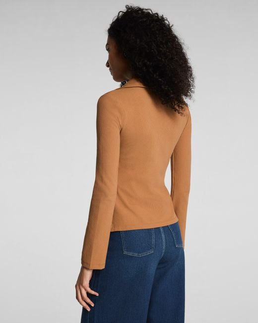 Spanx Blue Ribbed Knit Button Down