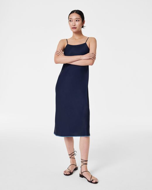 Spanx Blue Carefree Crepe Reversible Slip Dress
