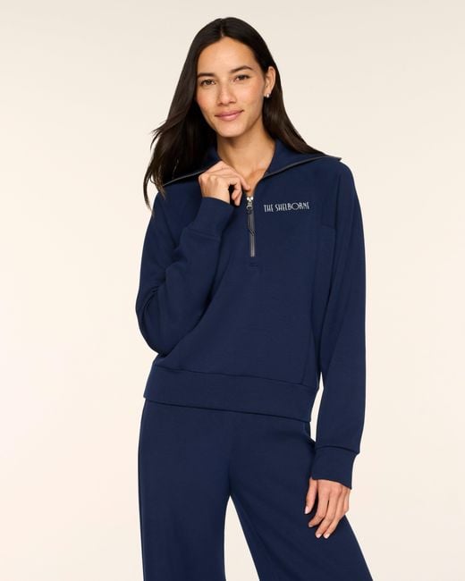 Spanx Blue Airessentials Getaway Collection Half Zip Top