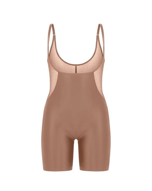 Spanx Shaping Satin Mesh Open-bust Mid-thigh Bodysuit in Brown