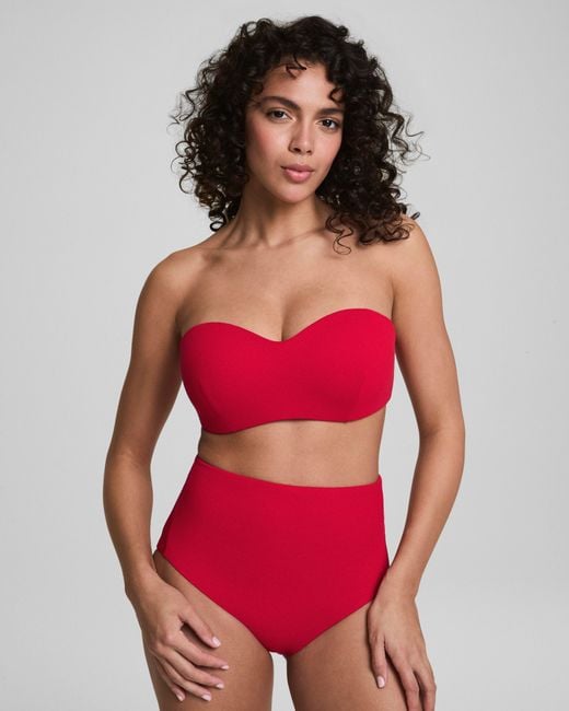 Spanx Red Shape Swim Convertible Pique Bandeau Bikini Top
