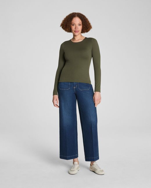 Spanx Green Smooth Jersey Crewneck Long Sleeve Top