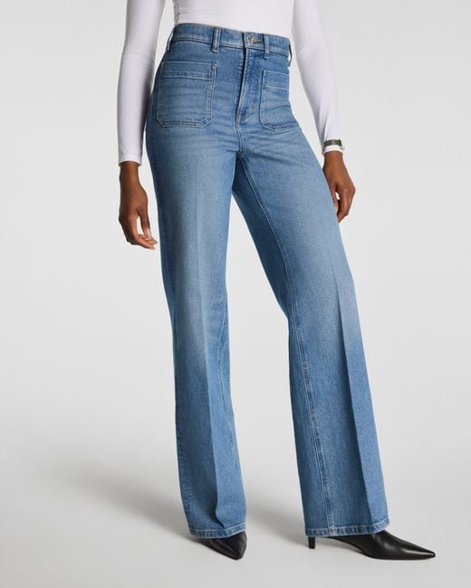 Spanx Blue Shape Authentic 360 Easy Flare Jeans With Patch Pockets, Elysian