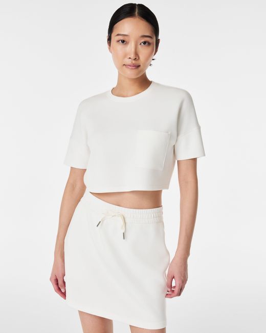 Spanx White Airessentials Cropped Pocket Tee