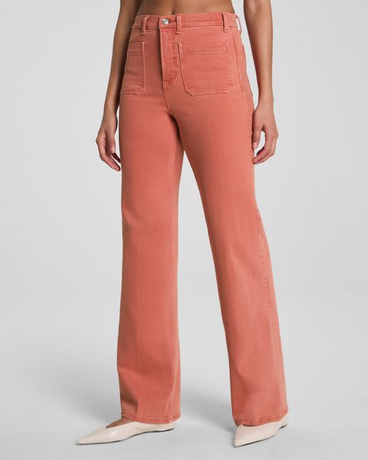 Spanx Red Shape Authentic 360 Easy Flare Jeans With Patch Pockets, Clay