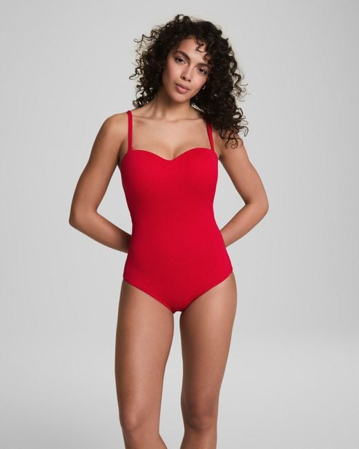 Spanx Red Shape Swim Convertible Pique Bandeau One-Piece