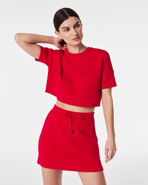 Spanx Red Airessentials Cropped Pocket Tee