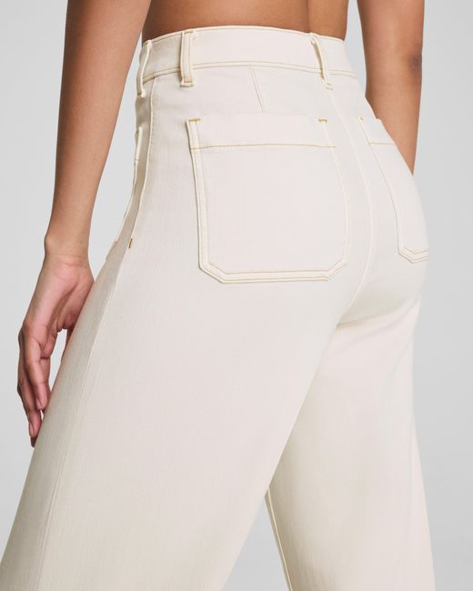 Spanx White Shape Authentic 360 Cropped Wide Leg Jeans With Patch Pockets