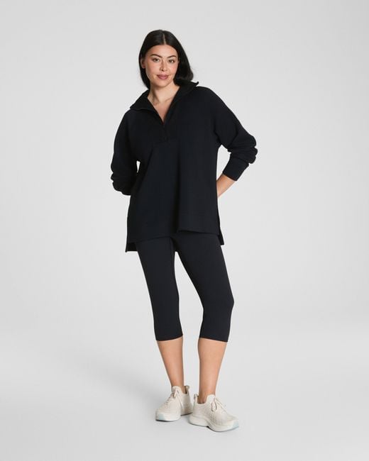 Spanx Black Airessentials Brushed Half Zip Top Tunic