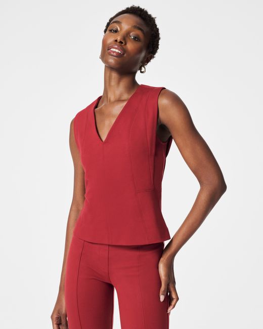 Spanx Red The Perfect V-neck Seamed Top