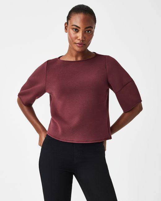 Spanx Airessentials Desk To Dinner Elbow Sleeve Top in Red
