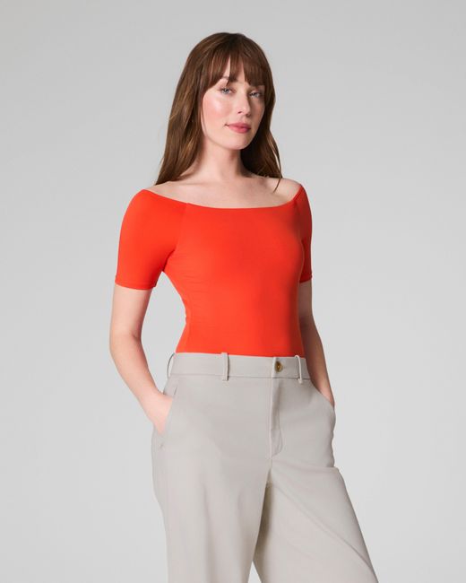 Spanx Red Smoothtm Jersey Scoop Neck Thong Bodysuit