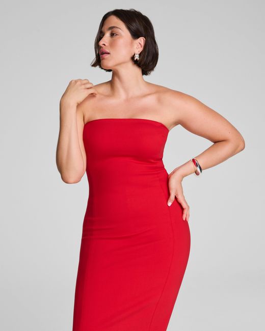 Spanx Women's Red Shape Ponte Strapless Midi Dress