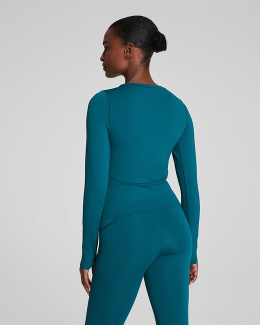 Spanx Blue Shape Get Moving Long Sleeve Top With Secretsweat Tech