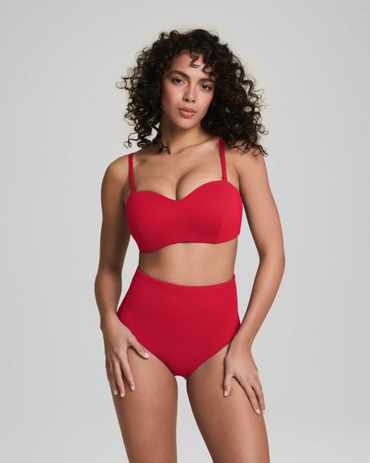 Spanx Red Shape Swim Convertible Pique Bandeau Bikini Top