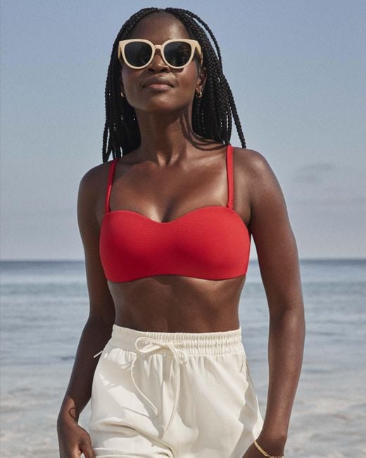 Spanx Red Shape Swim Convertible Pique Bandeau Bikini Top