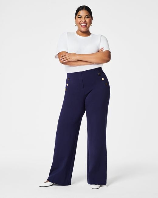 Spanx The Perfect Pant, Button Wide Leg in Blue
