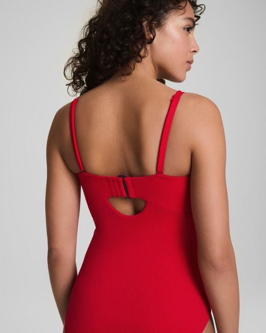Spanx Red Shape Swim Convertible Pique Bandeau One-Piece