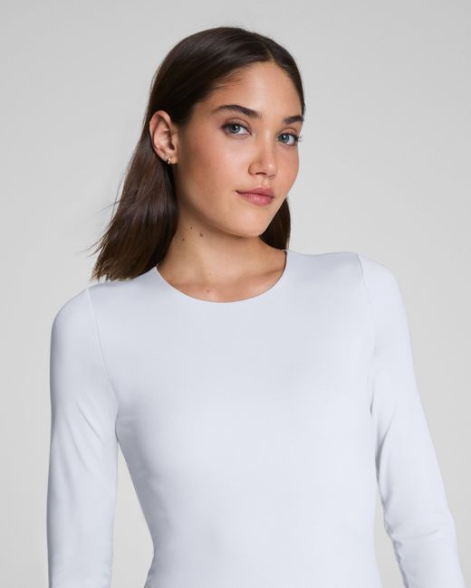 Spanx White Smooth Jersey Crewneck Long Sleeve Top