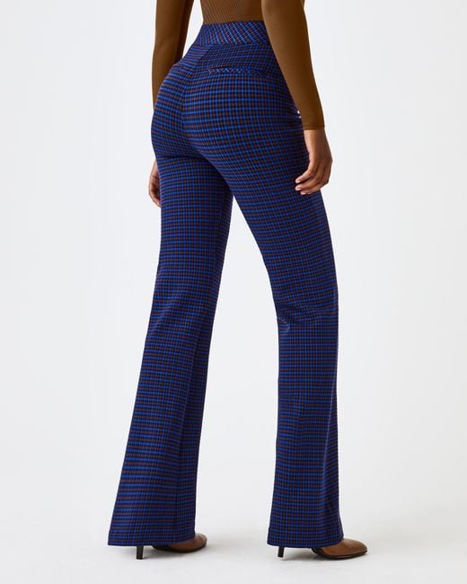 Spanx Blue The Perfect Pant, Hi-rise Flare In Houndstooth Jacquard