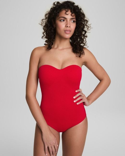 Spanx Red Shape Swim Convertible Pique Bandeau One-Piece
