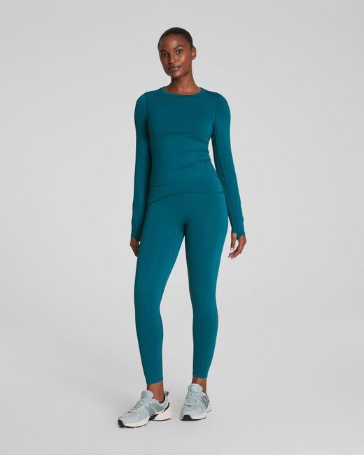 Spanx Blue Shape Get Moving Long Sleeve Top With Secretsweat Tech