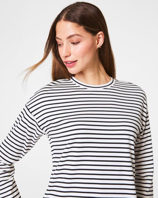 Spanx White ® Cotton Long Sleeve Crewneck Top, Stripe