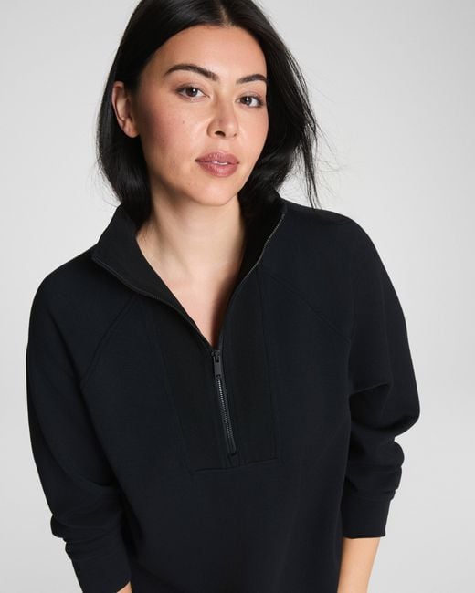 Spanx Black Airessentials Brushed Half Zip Top Tunic