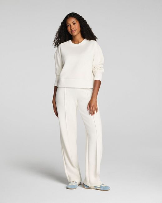 Spanx White Airessentials Luxe Crewneck Long Sleeve Top