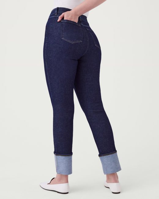 Spanx Cuffed Straight Leg Jeans in Blue Lyst