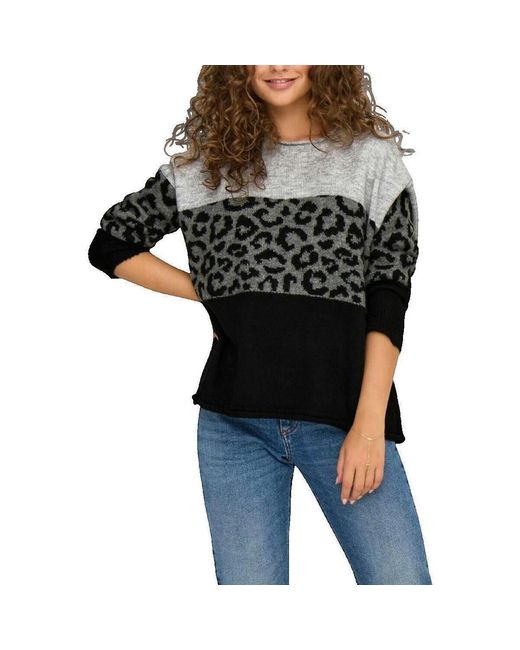 Pull Pull Motif Léopard Col Rond ONLY en coloris Black