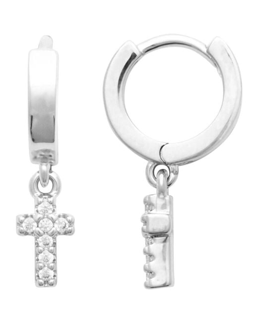 Boucles oreilles Créoles argent et croix empierrée Brillaxis en coloris Natural