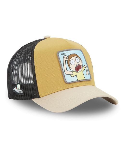Casquette Casquette trucker en coton avec filet Rick Morty Yellow Capslab en coloris Metallic