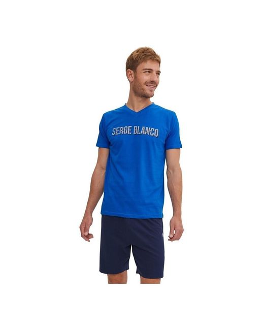 Pyjamas / Chemises de nuit Ensemble Pyjama court Tshirt col V en coton Serge Blanco pour homme en coloris Blue
