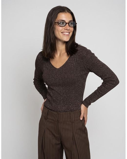 Pull New Behave L/S Glitter Pullover Knt Jdy en coloris Brown