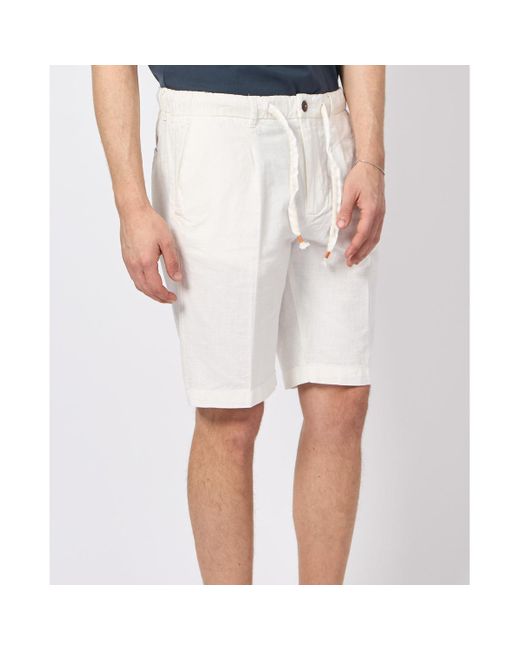 Short Bermuda en lin mélangé avec cordon de serrage Yes Zee pour homme en coloris White