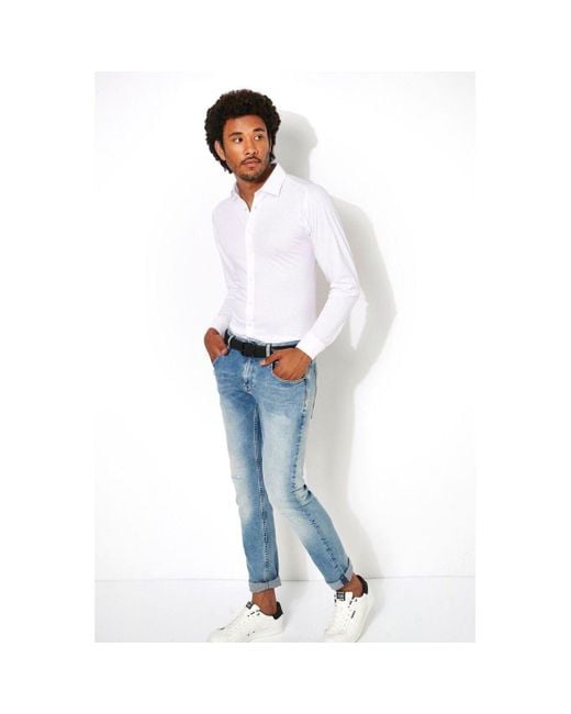 DESOTO Overhemd Lange Mouw Overhemd Strijkvrij Jersey in het White voor heren
